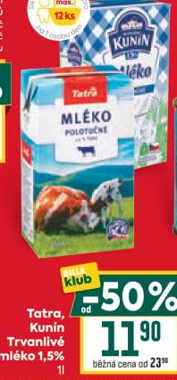 Mléko trvanlivé Tatra - 1,5% polotučné