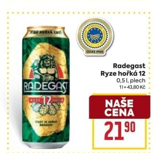 Pivo světlý ležák 12° Ryze hořká Radegast