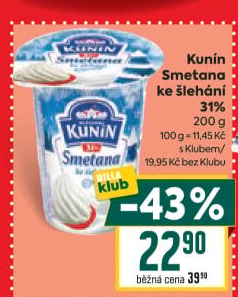 Smetana ke šlehání Mlékárna Kunín 31%