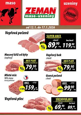 akční leták ZEMAN maso - uzeniny 12.1.2026-17.1.2026