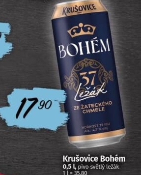 Pivo světlý ležák Bohém Krušovice