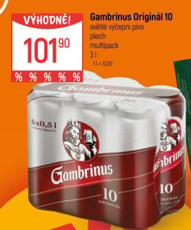 Pivo světlé výčepní Originál 10° Gambrinus