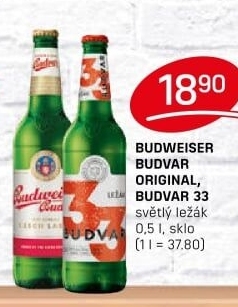 Pivo světlý ležák 33 Budweiser Budvar