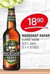 Pivo světlý ležák Ratar Radegast
