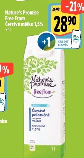 Mléko čerstvé bez laktózy Free From Nature'
