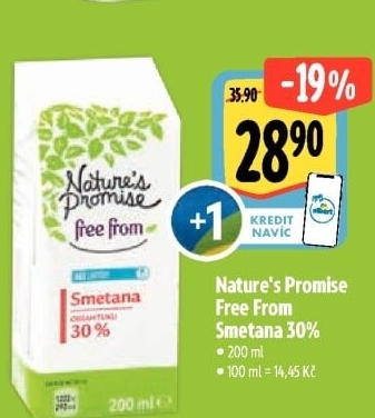 Smetana bez laktózy Free From 30% Nature'