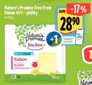 Sýr Eidam 45% bez laktózy Free From Nature'