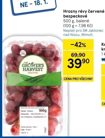 Hrozny červené bezsemenné The Grower'