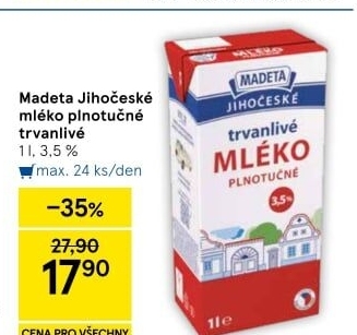 Mléko trvanlivé Jihočeské Madeta - 3,5% plnotučné