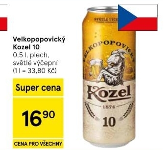 Pivo světlé výčepní 10°Velkopopovický Kozel