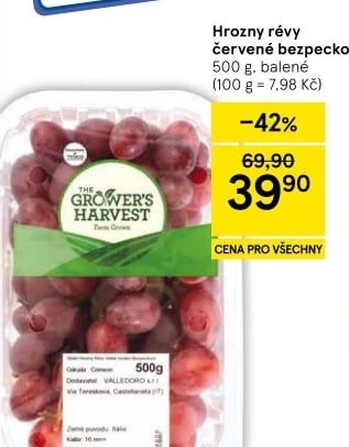 Hrozny červené bezsemenné The Grower'