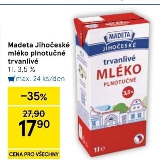 Mléko trvanlivé Jihočeské Madeta - 3,5% plnotučné