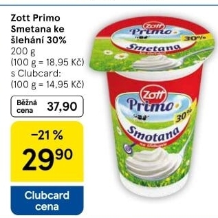 Smetana ke šlehání 30% Primo Zott