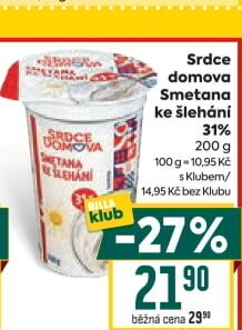 Smetana ke šlehání 31% Srdce domova