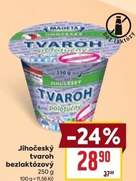 Tvaroh polotučný bez laktózy Jihočeský Madeta