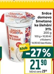Smetana ke šlehání 31% Srdce domova