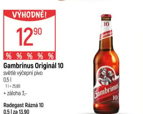 Pivo světlé výčepní Originál 10° Gambrinus