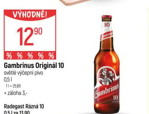 Pivo světlé výčepní Originál 10° Gambrinus