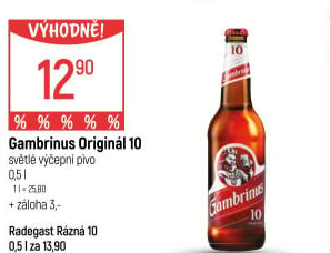 Pivo světlé výčepní Originál 10° Gambrinus