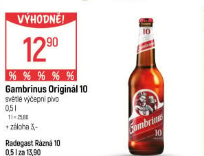 Pivo světlé výčepní Originál 10° Gambrinus