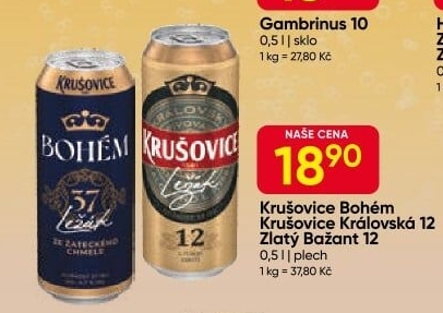 Pivo světlý ležák Bohém Krušovice