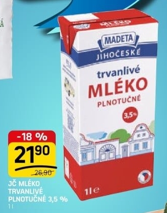 Mléko trvanlivé Jihočeské Madeta - 3,5% plnotučné