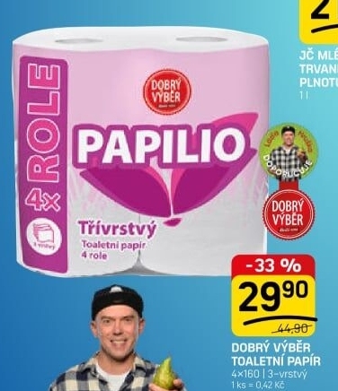Toaletní papír 3vrstvý Papilio Dobrý Výběr