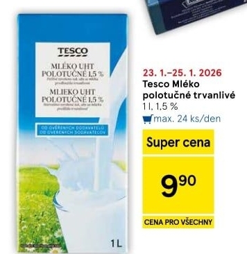 Mléko trvanlivé Tesco - 1,5% polotučné