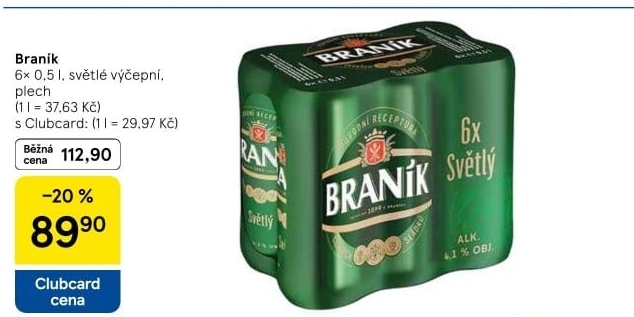Pivo světlé výčepní 10° Braník
