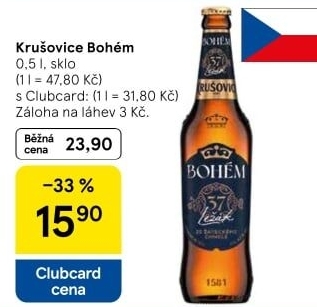 Pivo světlý ležák Bohém Krušovice