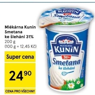 Smetana ke šlehání Mlékárna Kunín 31%