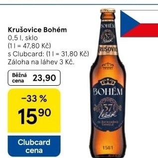 Pivo světlý ležák Bohém Krušovice