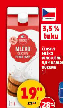 Mléko čerstvé Karlova Koruna - 3,5 plnotučné