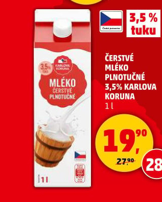Mléko čerstvé Karlova Koruna - 3,5 plnotučné