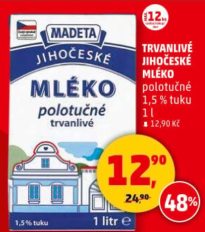 Mléko trvanlivé Jihočeské Madeta - 1,5% polotučné