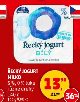 Ochucený jogurt řecký 0% Milko