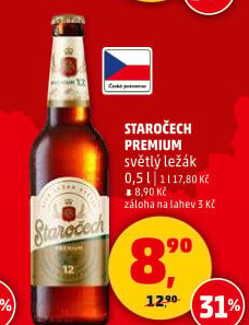 Pivo světlý ležák Premium Staročech