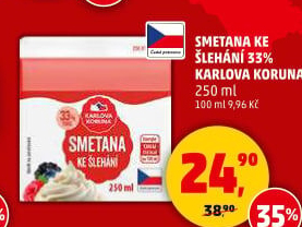Smetana ke šlehání 35% Karlova Koruna