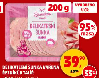 Šunka delikatesní vařená Řezníkův talíř
