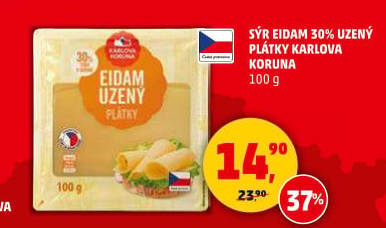 Sýr Eidam uzený 30% Karlova Koruna