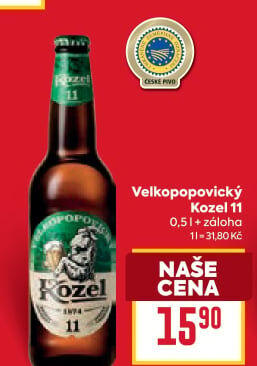 Pivo světlý ležák 11° Medium Velkopopovický Kozel