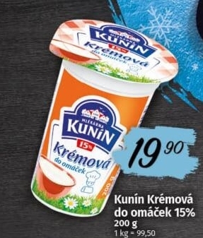 Smetana krémová do omáček Mlékárna Kunín 15%