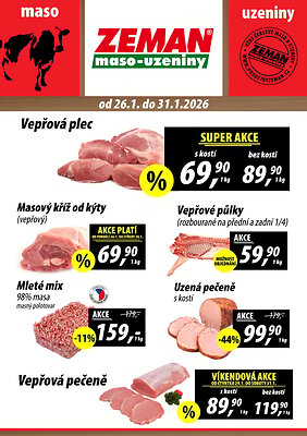 akční leták ZEMAN maso - uzeniny 26.1.2026-31.1.2026