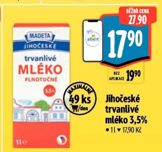 Mléko trvanlivé Jihočeské Madeta - 3,5% plnotučné