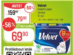 Toaletní papír 3vrstvý Velvet