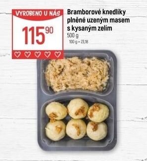Bramborové knedlíky plněné uzeným s kysaným zelímGlobus