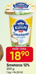 Smetana na vaření Mlékárna Kunín 12%