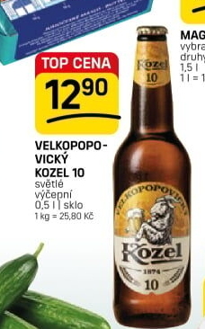 Pivo světlé výčepní 10°Velkopopovický Kozel