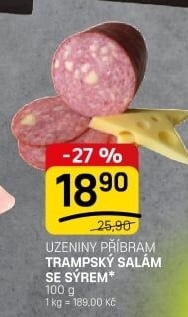 Salám trampský se sýrem Příbramská uzenina