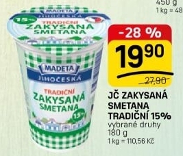 Smetana zakysaná Jihočeská Madeta 15%
